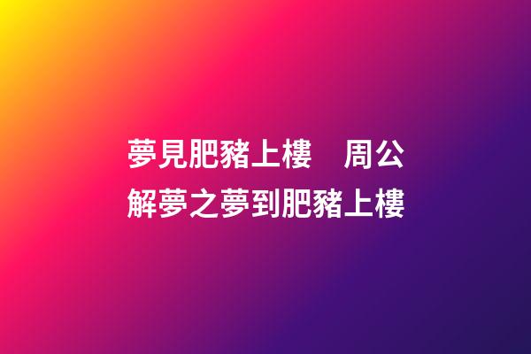 夢見肥豬上樓　周公解夢之夢到肥豬上樓